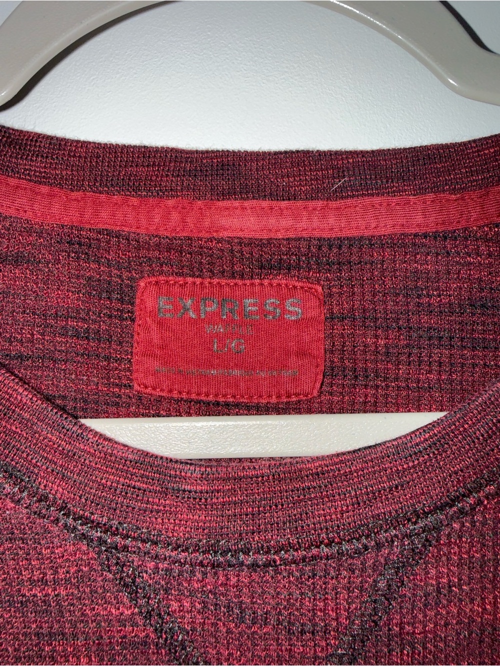 Express Men's Burgundy Heather Long-Sleeve Crewneck - Picture 3 of 3